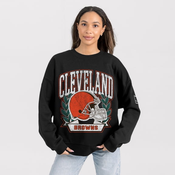 Women's Gameday Couture Black Cleveland Browns Oversized Victory Lane Black Label Premium Fleece Sweatshirt