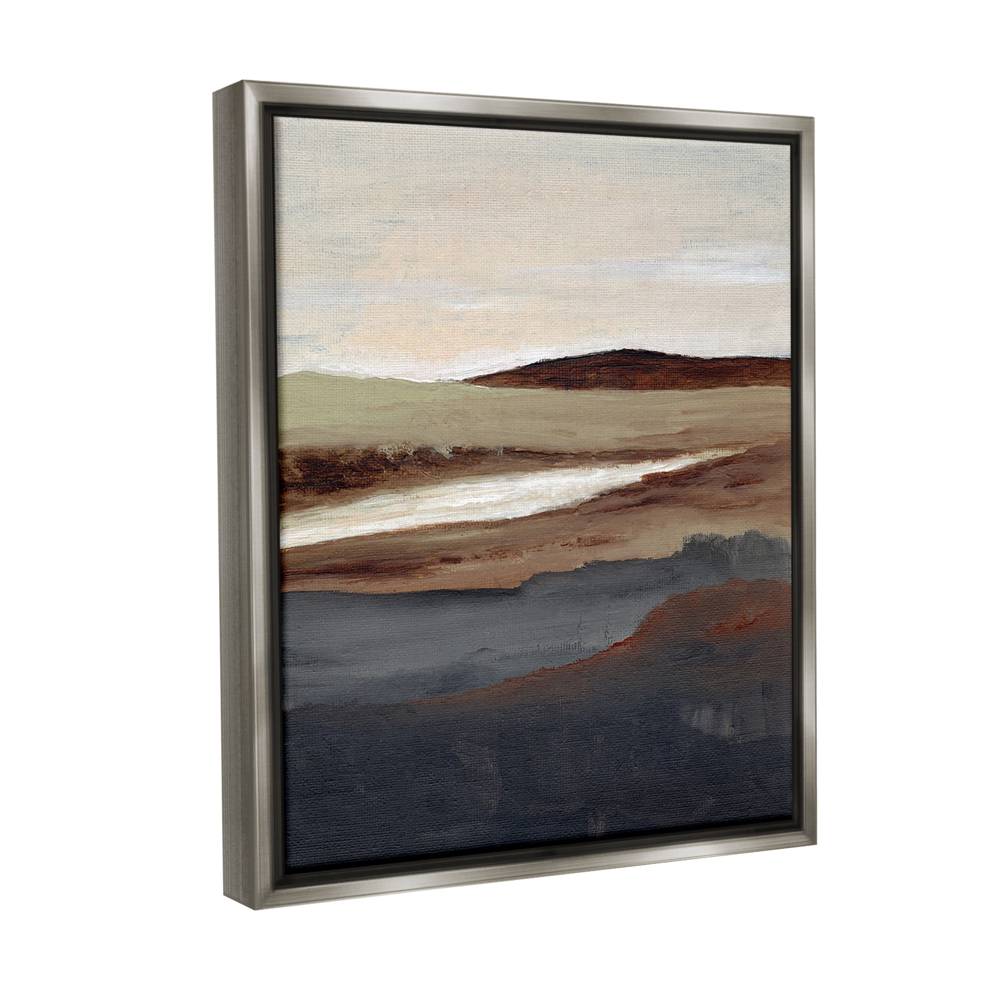 Stupell Industries Rustic Hills Abstraction Landscape Painting Gray Floater Framed Canvas Art Print Wall Art, 17 x 21