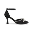 thumbnail image 3 of BLISSFUL STEP Women's Rhinestones Bow Ankle Strap Stiletto Heel Pumps Black (Size 9), 3 of 7