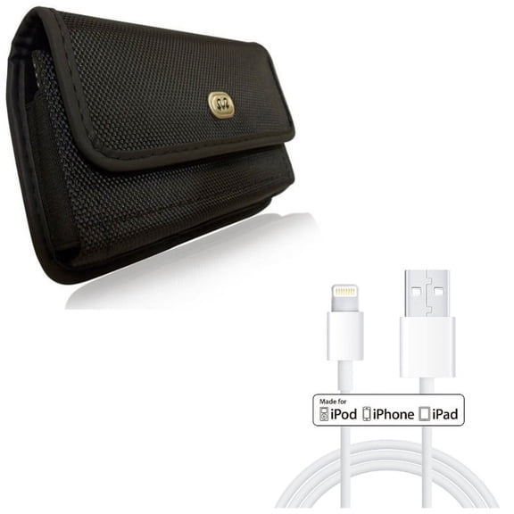 Rugged Case Belt Clip w Certified 6ft MFi USB Cable for iPhone XS Max/8 PLUS/7 Plus/6S Plus/6 Plus - Holster Canvas Cover Pouch Carry and Charger Cord Power Wire Sync Long