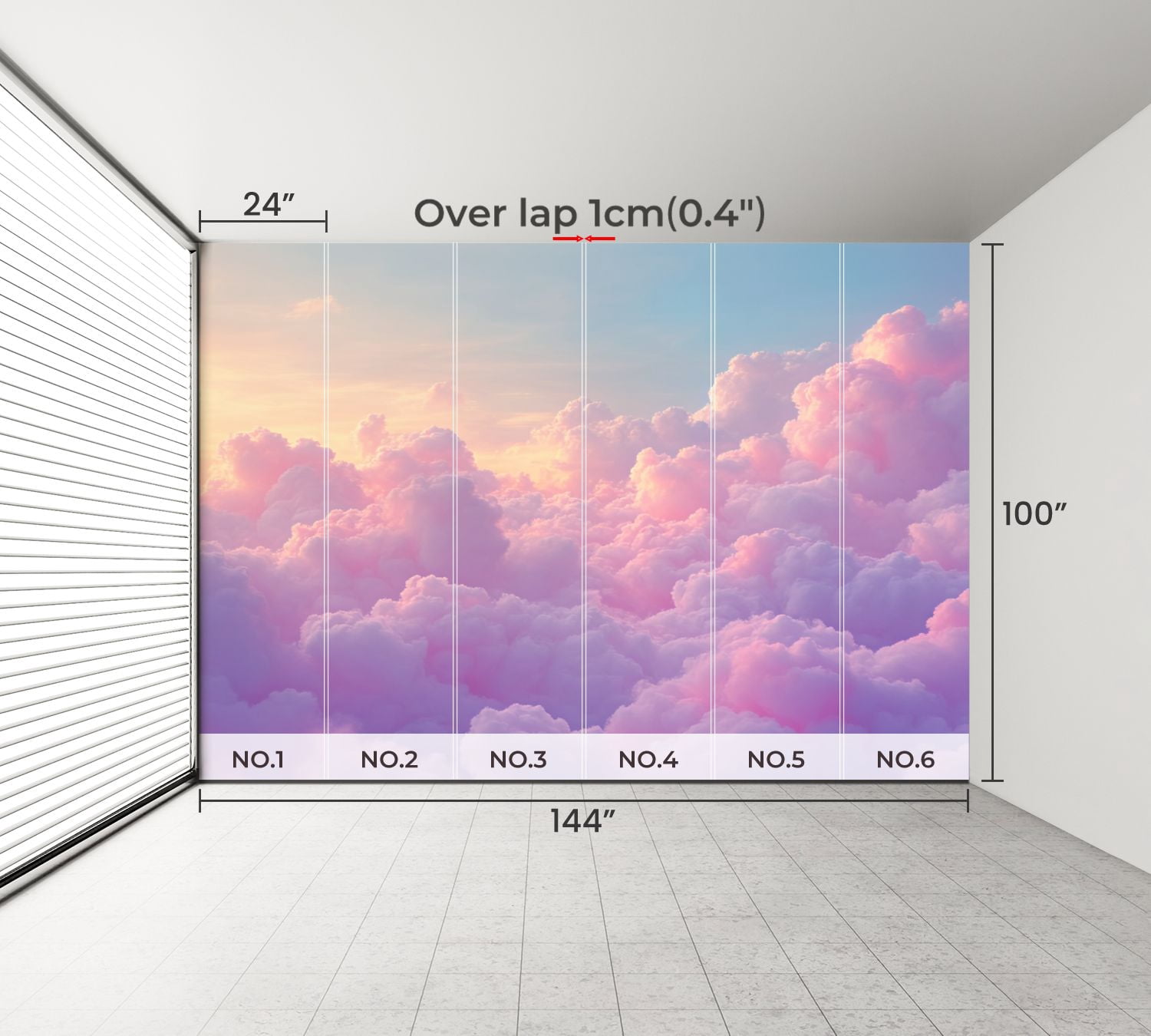 100"x144" Wall Mural Peel and Stick Wallpaper Dreamy Pink Blue Cotton Candy Clouds Sunset Sky Wall Decor Self Adhesive Removable Wall Stickers for Bedroom Living Room