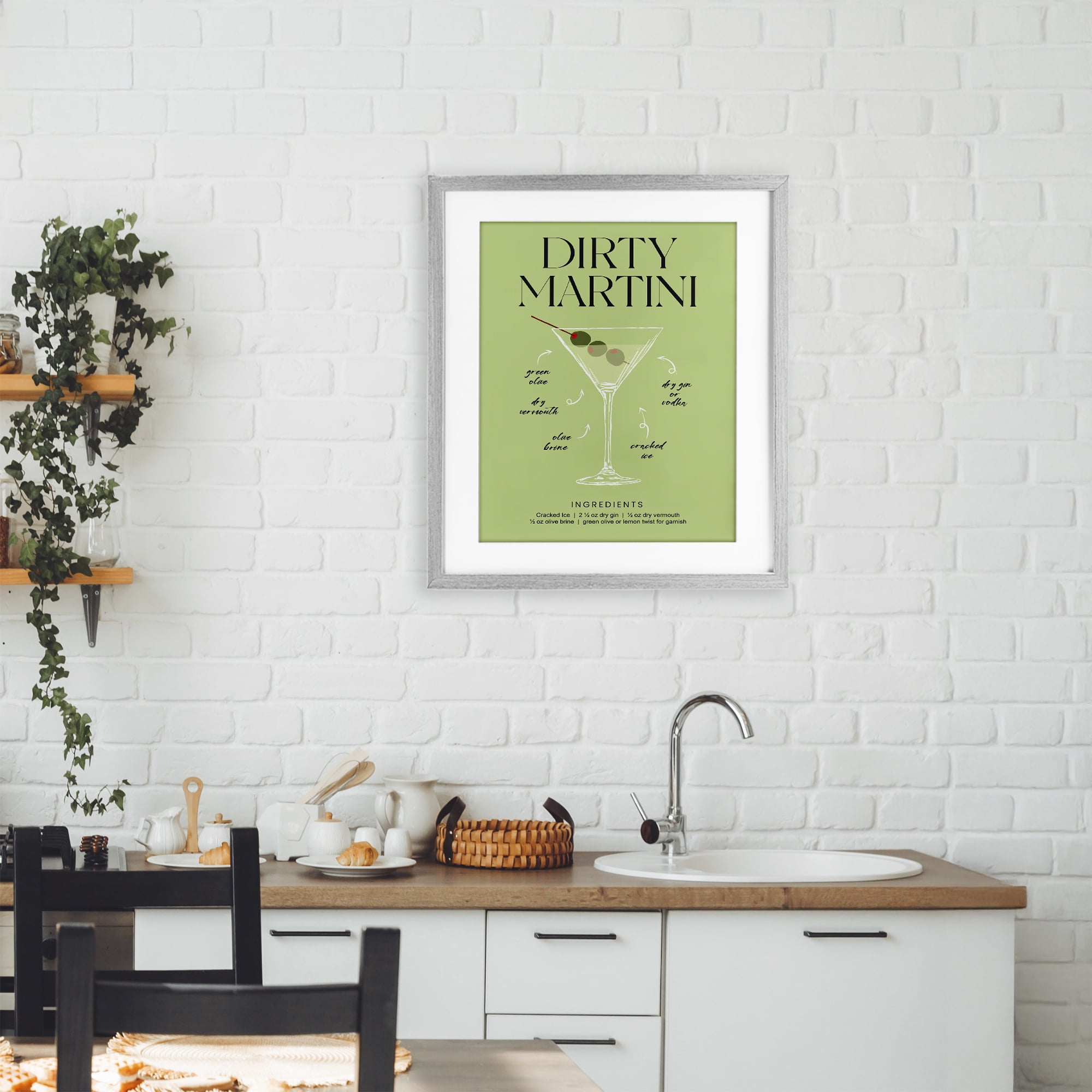 Stupell Industries Dirty Martini Green Recipe Gray Framed Print Under Glass, design by Lettered and Lined