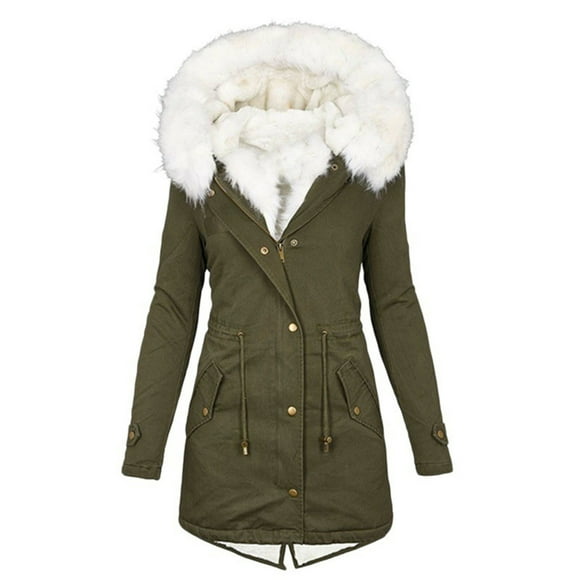 jsaierl Womens Warm Winter Coats Trendy 2024 Fuzzy Fleece Lined Long Parka Thicken Jackets Outwear With Faux Fur Hood