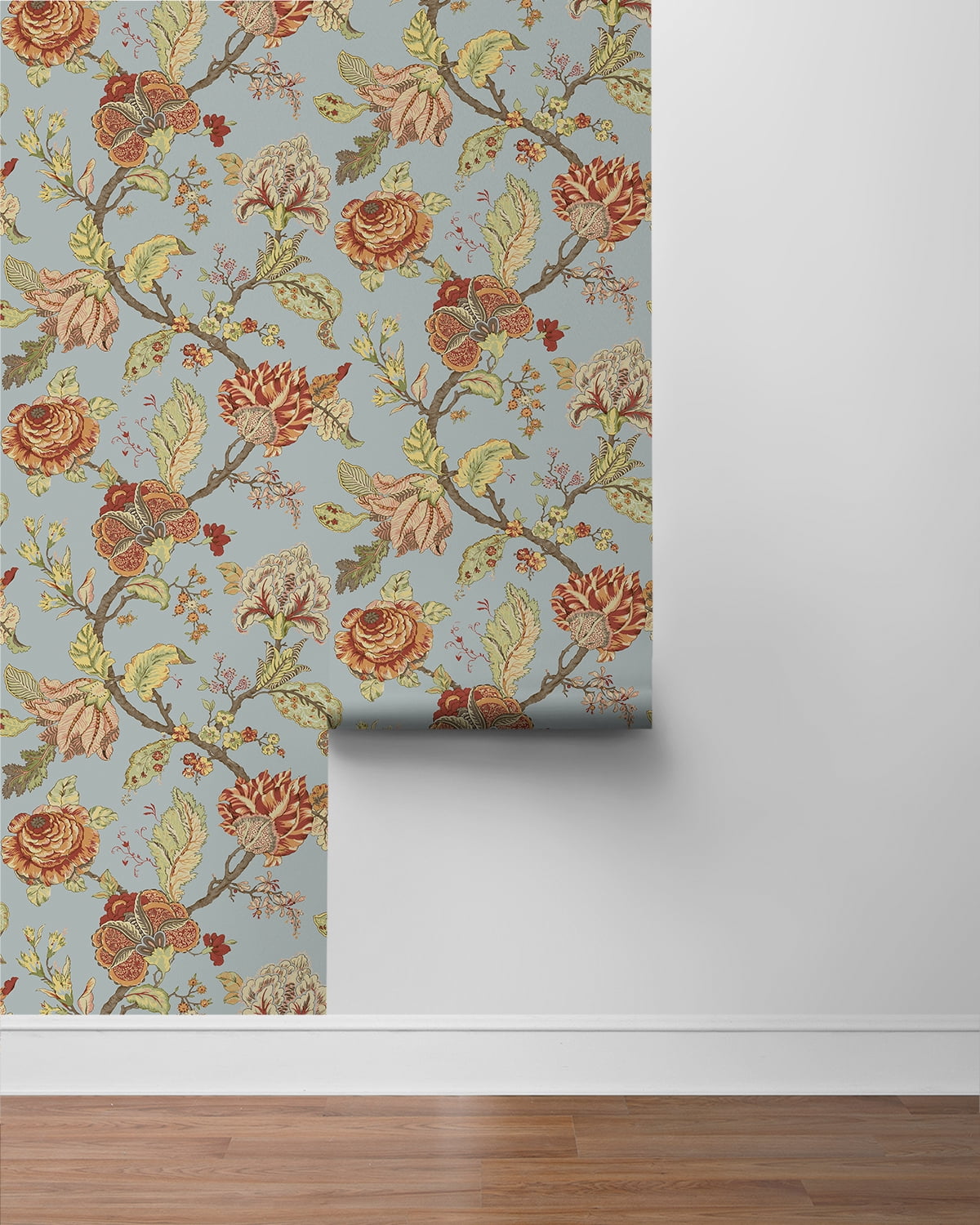 NextWall  Kianna Jacobean Peel and Stick Wallpaper 20.5 in. W x 18 ft. L - Blue Dusk