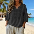 thumbnail image 6 of Pxiakgy Linen Blouse for Women Loose Tunics Top Summer Tshirts Summer Gauze Shirts Bohemian Tops Retro Embroidered 3/4 Sleeve Boho Tops Cotton Linen Tops Mexican Shirts Dressy Blouses Black 3XL, 6 of 6