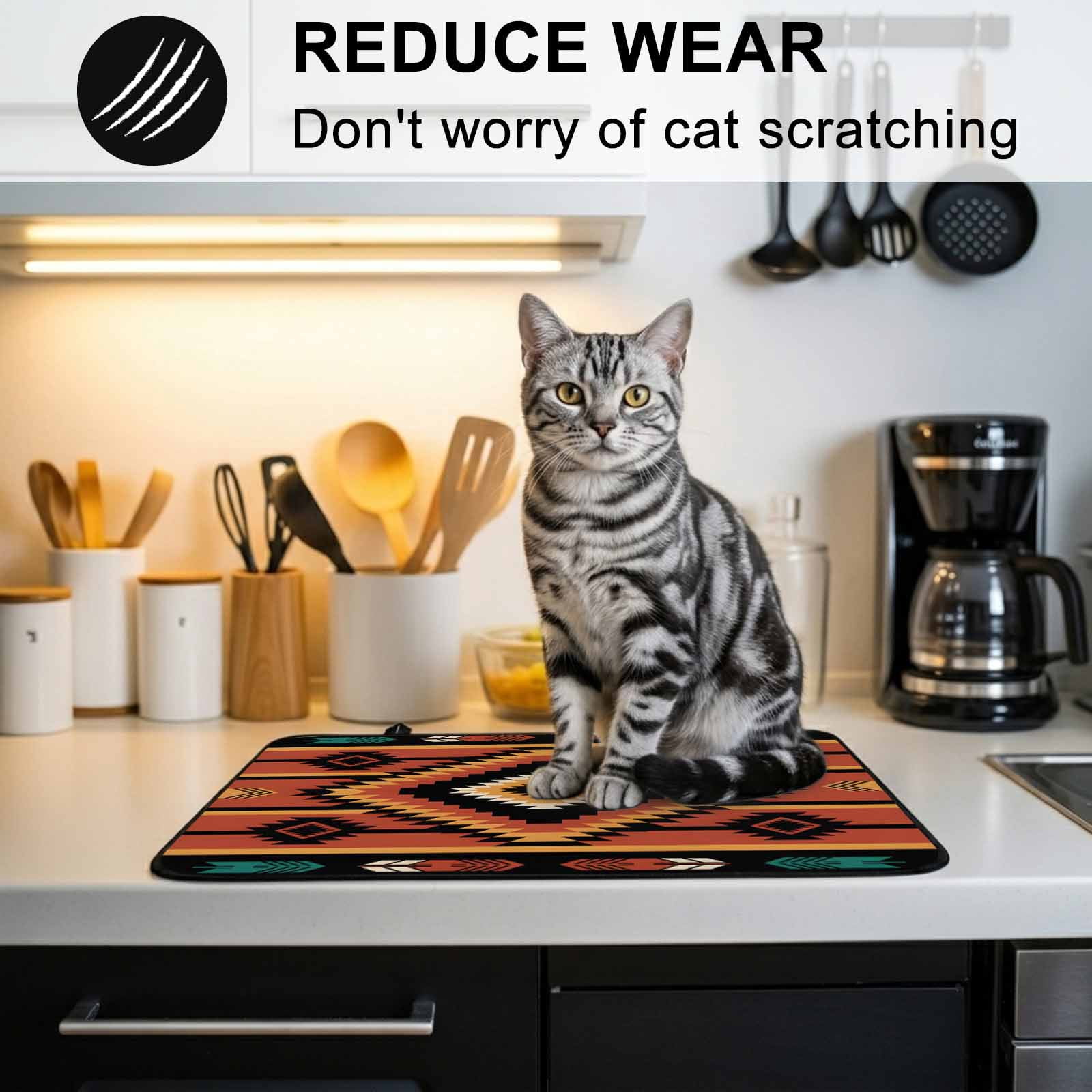 Aztec Southwest Stove Top Cover for Electric Stove, Heat-proof & Non Slip Glass Top Stove Cover Protector, Orange Black Boho Tribes Abstract Kitchen Flat Cooktop Rubber Mat 24x21 Inches