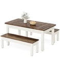 thumbnail image 6 of Fnova 3 Pieces Dining Table Set for 4-6 with 2 Benches, 55" Farmhouse Wood Kitchen Table and Space Saving Tuck Under Benches for Kitchen Dining Room, 6 of 18