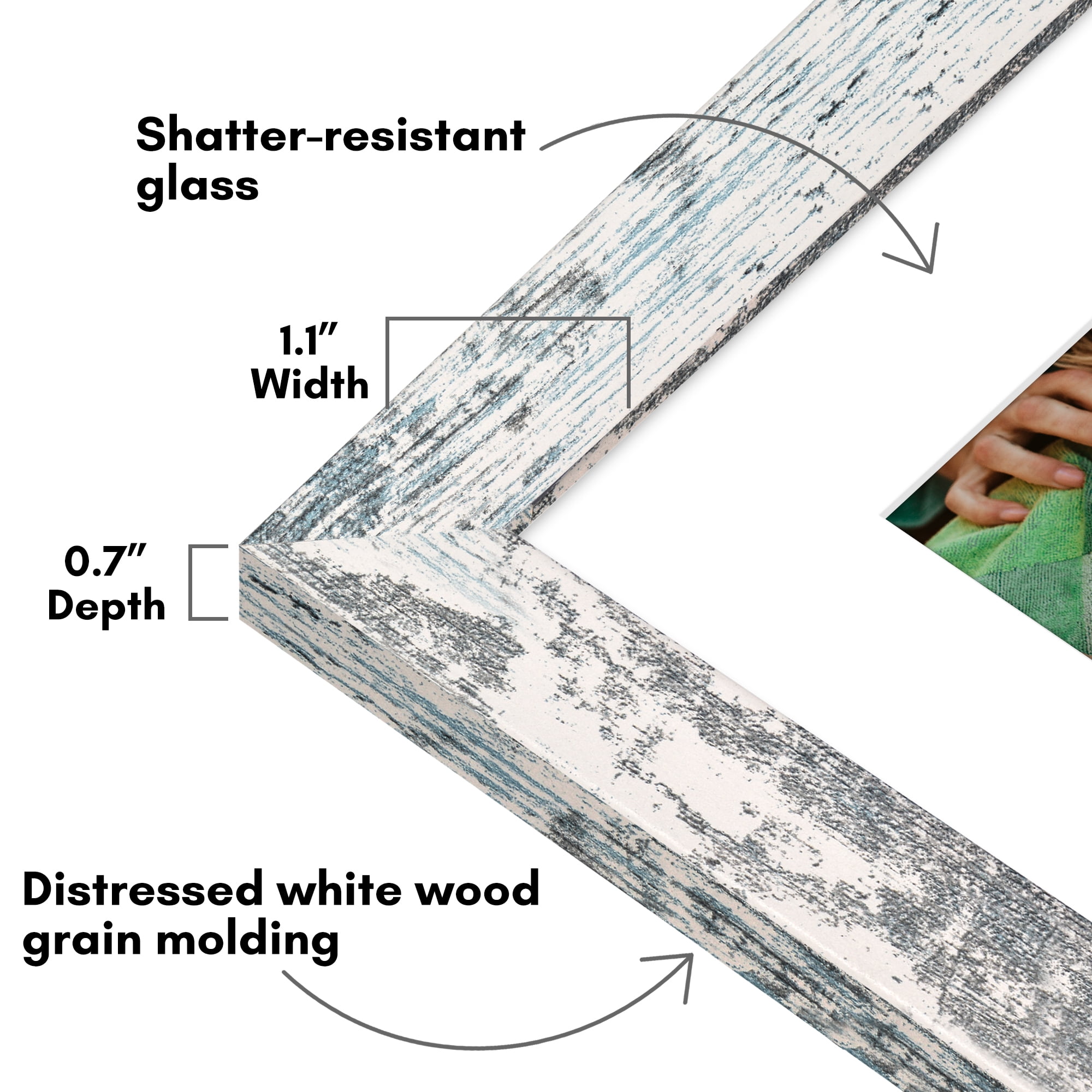 Americanflat 8x10 Picture Frame with Shatter-Resistant Glass Fits 5x7 Photos with Mat Hudson Distressed - White