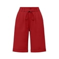 thumbnail image 5 of VBVC Women's Drawstring Cotton-Linen Shorts,Summer Straight Leg Capris for Women,Ladies High Waist Breathable Beach Work Lounge Pants with Pockets,Red,S-2XL, 5 of 7