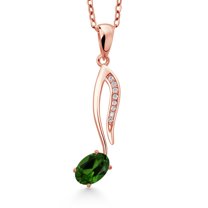 Music Eighth Note Jewelry Pendant Necklace Gift for Women By Keren Hanan | 18K Rose Gold Plated Silver | Chrome Diopside | 0.65 Cttw | Gemstone Birthstone | Oval 6X4MM | with 18 inch Silver Chain