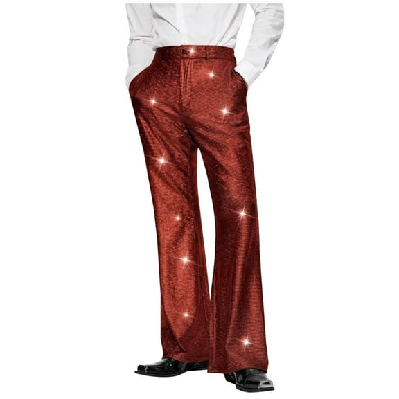 Sequins Pants for Men Formal Prom Party Disco 70s Shiny Metallic Flared Suit Trousers Sparkly Bell Bottoms
