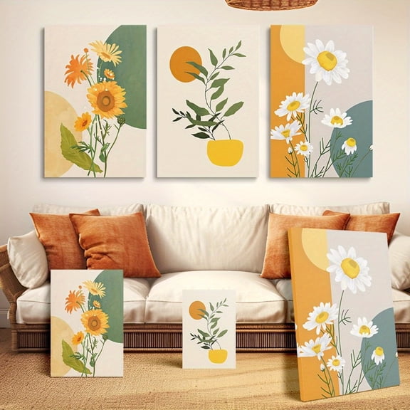 3pcs Sunflower Canvas Wall Art Set, Frameless Bohemian Floral Prints, Inspirational Country-Rustic Style, Easy to Hang, for Living Room, Bedroom, Office Decor