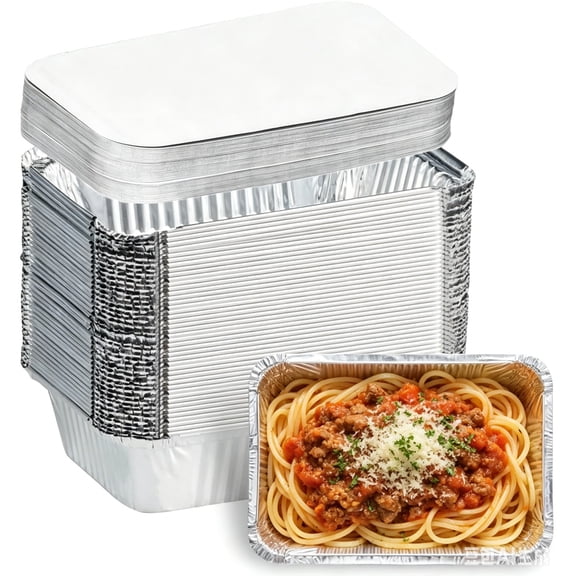 20PCS Aluminum Pans with Lids 8.5"×6" 2.25 LB Capacity Foil Food Containers with Lids - 20 Pans and 20 Cardboard Covers - Disposable Tin Foil Pans - for Baking, Meal Prep and Freezer, Takeout