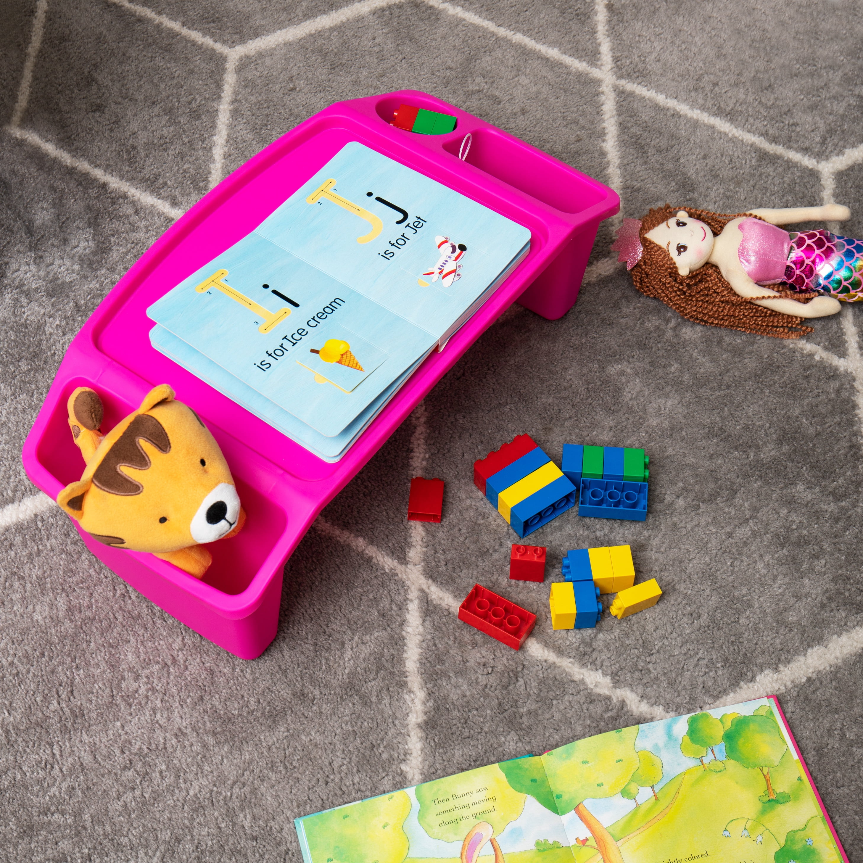 Mind Reader Kids Lap Desk, Set of 2, Activity Tray, Drawing, Stackable, Portable, Plastic, Pink
