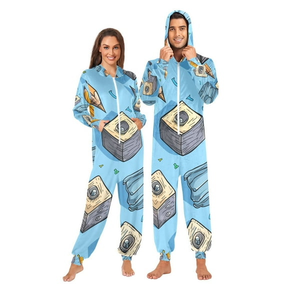 Pencil Sharpener Adult Onesie Pajamas Slim Fit Christmas One Piece Suit Pjs for Women and Men Hooded Zipper