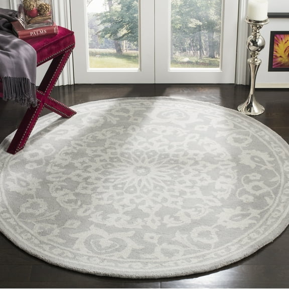 SAFAVIEH Bella Oliver Floral Wool Area Rug, Grey/Silver, 5' x 5' Round