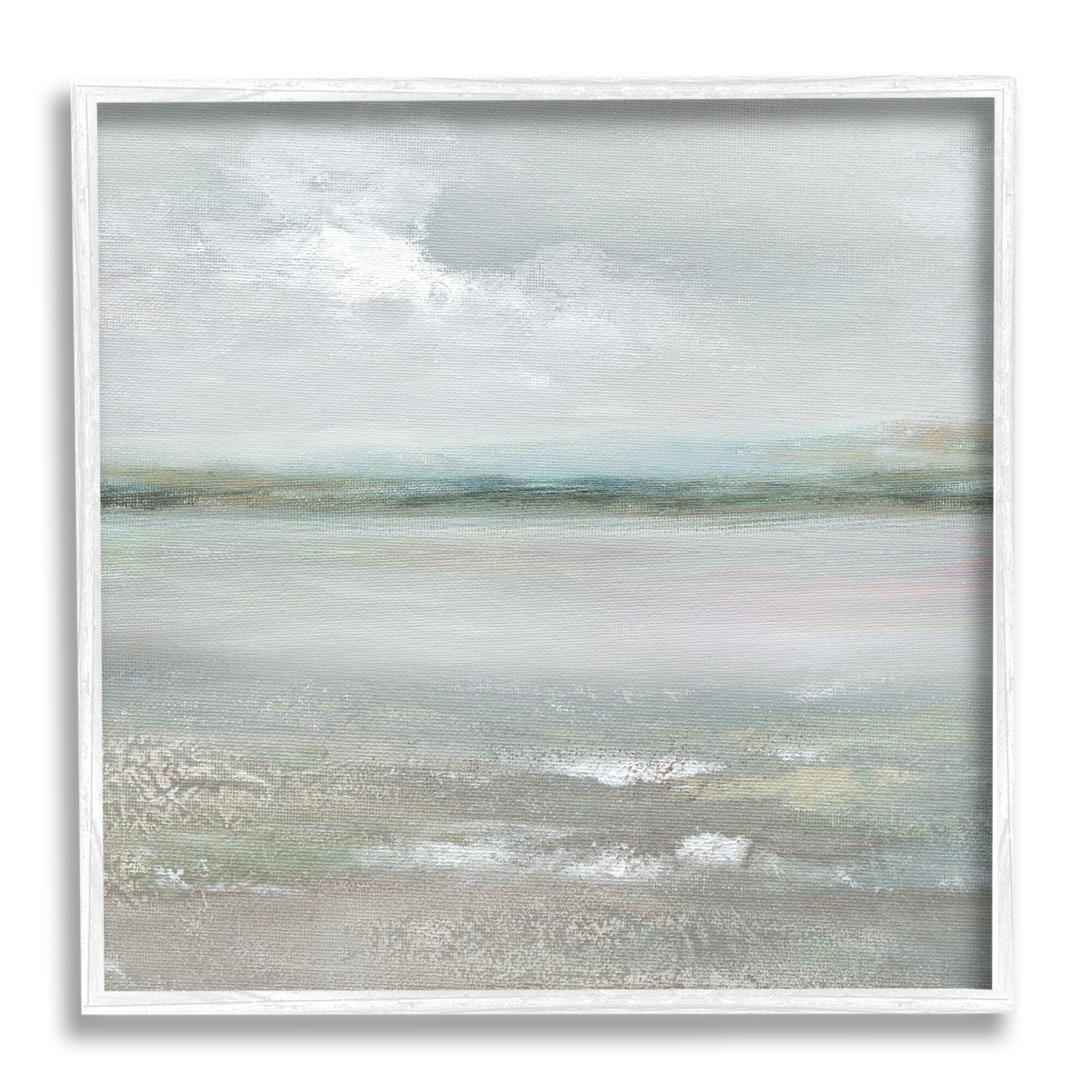 Stupell Industries Foggy Abstract Beach Landscape Distant Mountains Clouds Painting White Framed Art Print Wall Art, Design by Nan