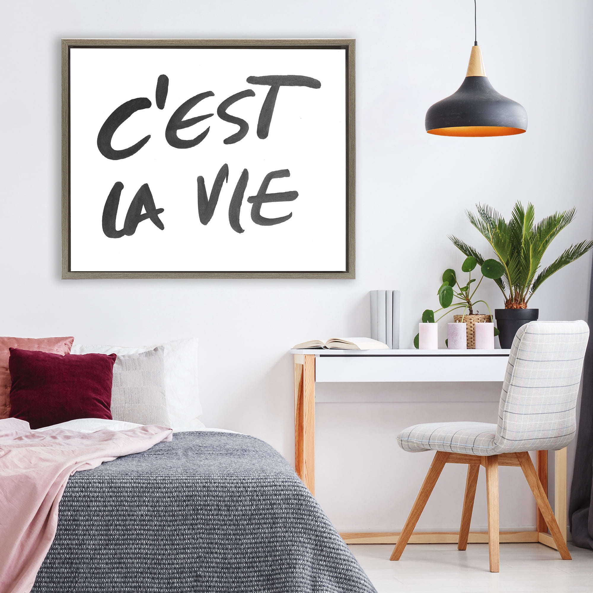 Stupell Industries C'est La Vie Minimal Text Brown Framed Floater Canvas Wall Art, design by SD Graphics Studio