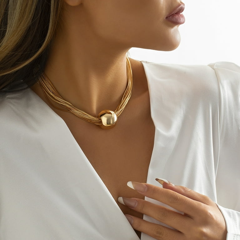 Exaggerated Statement Metal Sphere Pendant Necklace for
