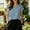 Light Blue, variant on NTACZA Casual Ladies Summer Tops Tee Cotton And Linen Solid Classic T-Shirt Crew Neck Rolled Short Sleeve Relaxed Fit Vacation Green L