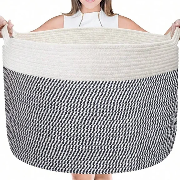 XXXLarge Cotton Rope Basket, 22" X 14" Blanket Basket Living Room, Toy Storage Baskets, Extra Large Baskets With Handles, Large Storage Basket For Blankets
