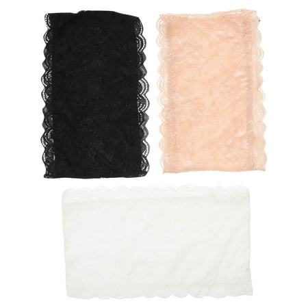 

3pcs Womens Floral Lace Stretchy Strapless See Through Bandeau Tube with Bra - Size XL