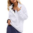 thumbnail image 2 of VISALY Pullover Sweatshirt for Womens Oversized Sweatshirt Casual Button Up Mock Neck Pullover Tops Long Sleeve Shirts Fashion Outfits Clothes Lightweight Sweatshirt White M, 2 of 9