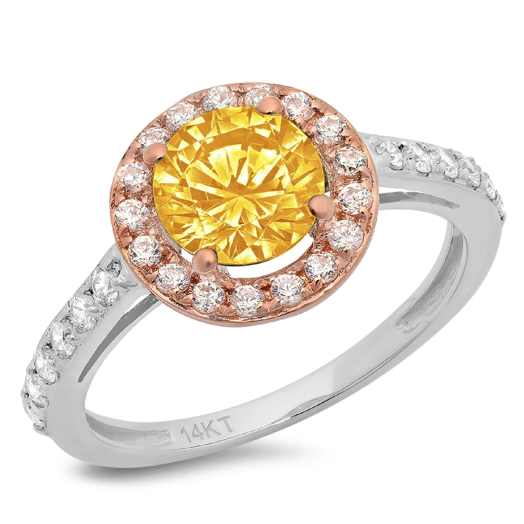 1.36 ct Round Cut Citrine & Diamond Halo Engagement Promise Ring 14k White Gold 