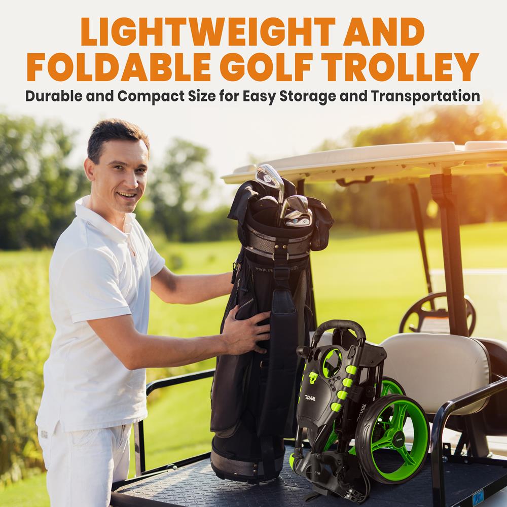 Jovial Foldable 3-Wheel Golf Push Cart - New Deluxe Scorecard Holder