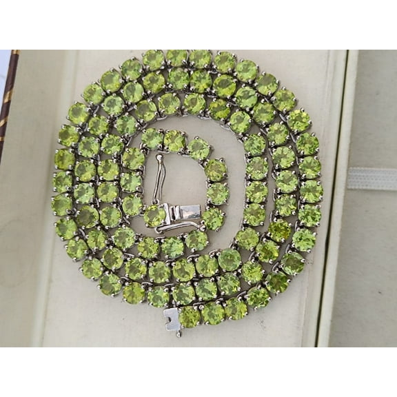 Natural Peridot Tennis Necklace Sterling Silver. August Birthstone Necklace.Gemstone Tennis Necklace. Women Tennis Necklace. Round shape