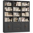 thumbnail image 3 of Hiphuta 71" Tall Triple Row 4-Tier Bookcase with 12 Open Cubes, 59" Wide Extra Large Display Bookshelf with 4 Doors and 2 Drawers, for Office Living Room, Black, 3 of 9