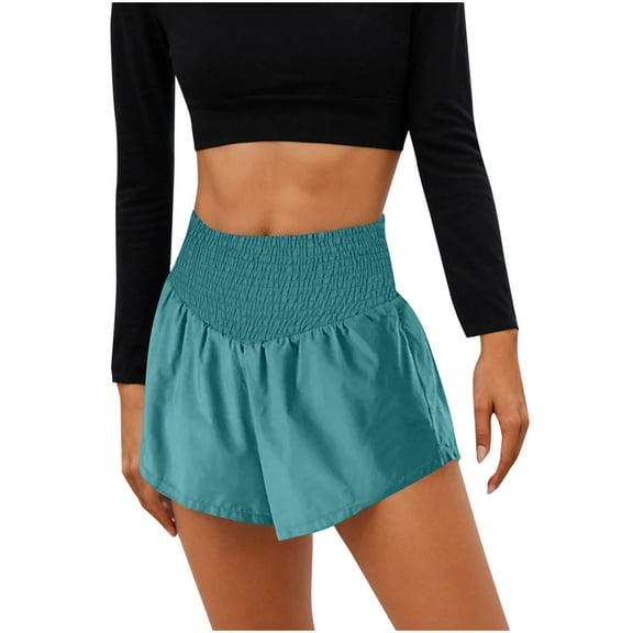 QQAMB Women's Sprots Shorts Solid Color Elastic Waist Casual Summer Lightweight Comfy Shorts Mint Green M