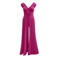 thumbnail image 6 of QUYUON Elegant Jumpsuits for Women Dressy Wedding Guest Ladies Rompers and Jumpsuits Casual Loose Wide Leg Jumpsuits Sleeveless V Neck Evening Party Formal Jumpsuits Back Lace up Style J9, Hot Pink S, 6 of 9