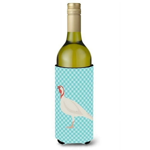 Beltsville Small White Turkey Hen Blue Check Wine Bottle Beverge Insulator Hugger