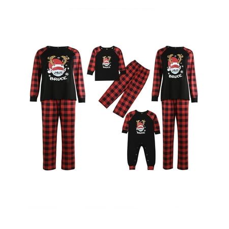

JYYYBF Matching Family Pajamas Sets Christmas PJ s with Deer Long Sleeve Tee and Plaid Pants Loungewear Red Man M