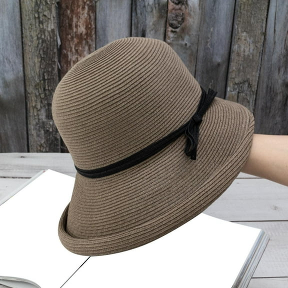 Lroveb Bucket Hats for Women Cloche Hat Vintage Summer Bowler Sun Church Everything Beach Sunblock Fashion Curly Rimmed Fisherman Hat