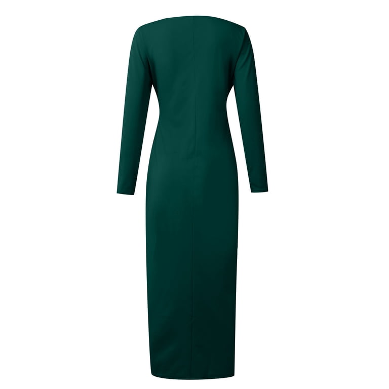 Elegance Evening Dress, Long Sleeve Figure-Hugging Maxi with High Slit,  Elegant Formal Dress for Wedding Guest, Dinner Date & New Year Green S -  Walmart.com