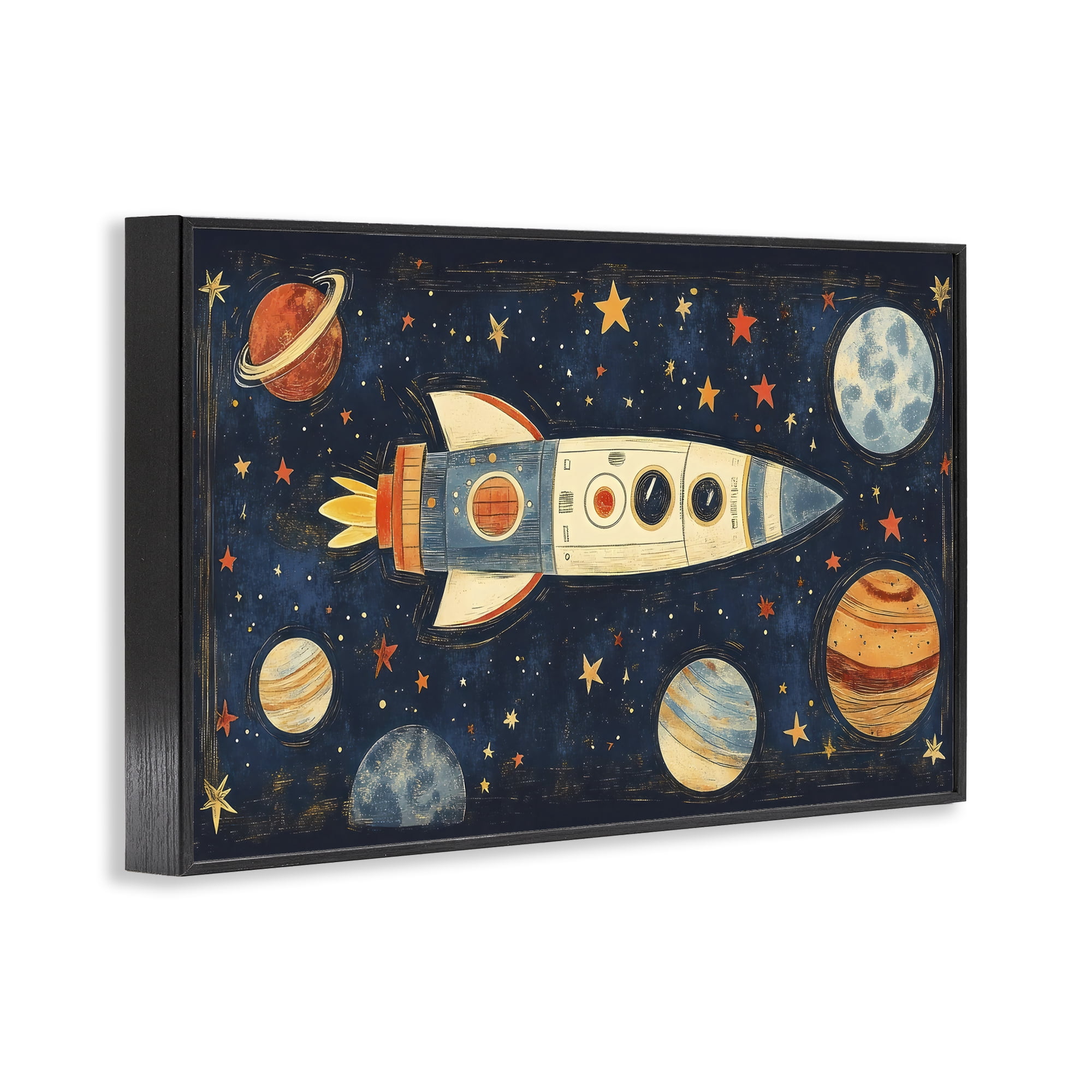 Stupell Industries Retro Rocket & Planets Black Framed Giclee Art, design by Creative Studio