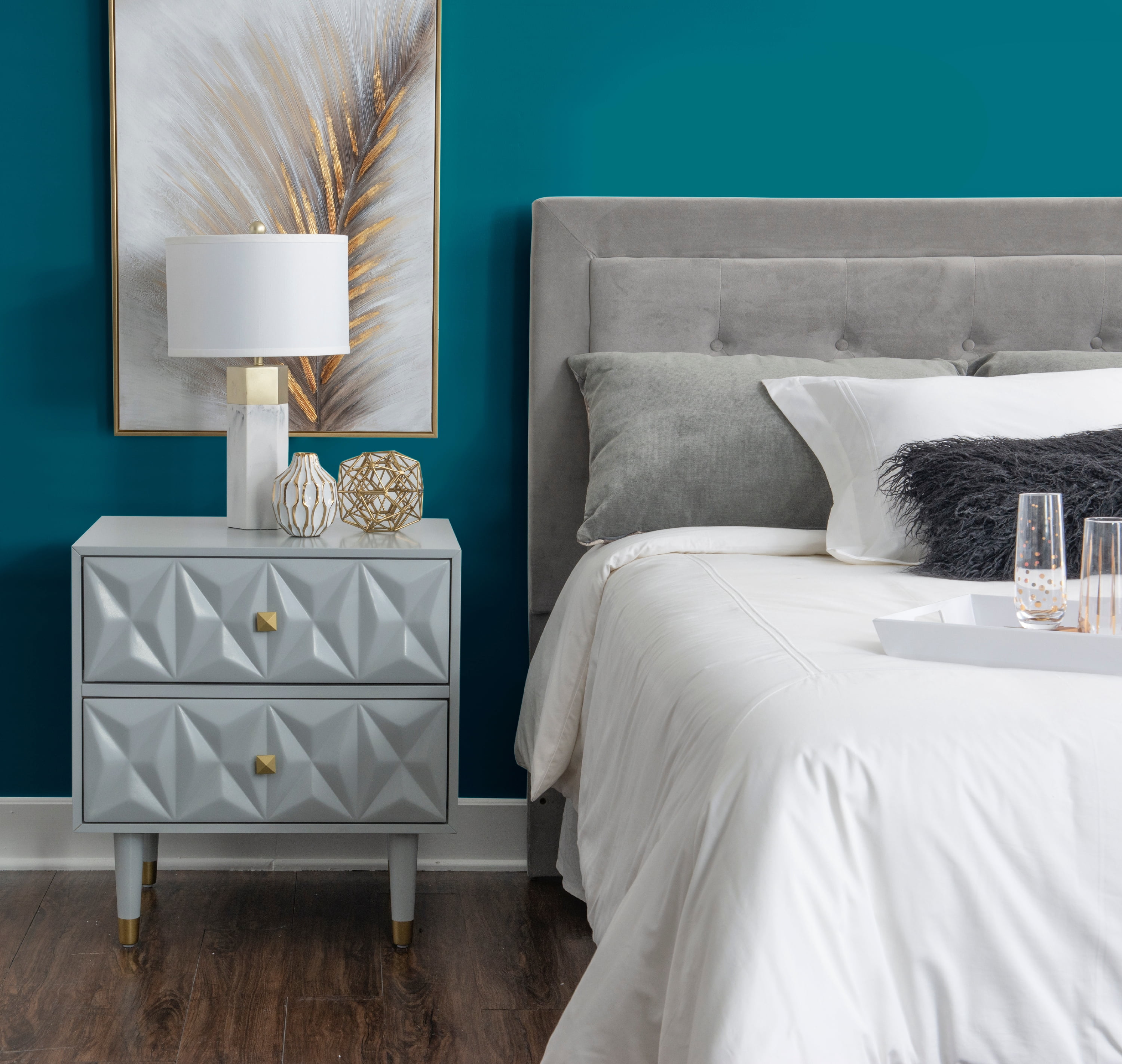 Linon Ginzel Mid-Century Modern 2-Drawer Nightstand, Gray
