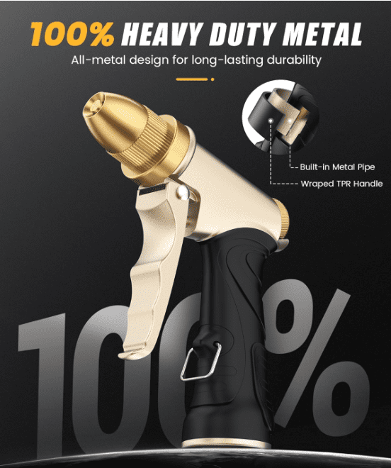 Garden hose nozzle, upgraded heavy metal nozzle, high-pressure water nozzle with adjustable spray mode for watering plants, car washing and pet shower