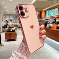 thumbnail image 2 of for iPhone 11 Case Plating Love Heart Phone Case TPU with Full Unique Full Camera Lens Protection Reinforced Corners Fun Cute Side Small Pattern Electroplate Case,Pink, 2 of 15
