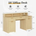 thumbnail image 3 of Yeahumalia 59" Executive Fluted Desk with Power Outlet, 3 Drawers & 2 Cabinets, Wood Color, 3 of 10