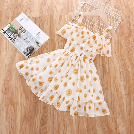 

Leutsin Summer Toddler Baby Girls Floral Print Cotton Dress Ruffled Drop Shoulder Dress