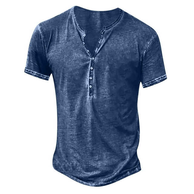 BADHUB Men's Fashion Henley Shirts Classic Short Sleeve Button Shirt Washed Basic Button Cotton T-Shirt with Pocket