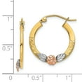 thumbnail image 2 of 14k Yellow and White Gold Yellow & Rose Gold w/ Rhodium Diamond Cut Flower Hoop Earrings Length 21mm, 2 of 2