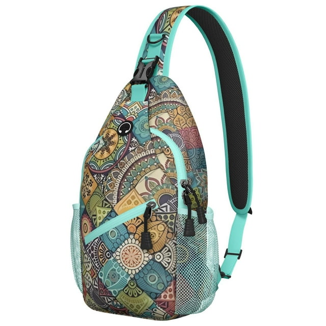 Nordic Style Sling Backpack for Essentials with Colorful Geometric Print, Lightweight Travel Hiking Daypack for Women