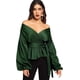 thumbnail image 3 of Blusa cruzada con cuello en V, manga larga y volantes para mujer, 3 of 4