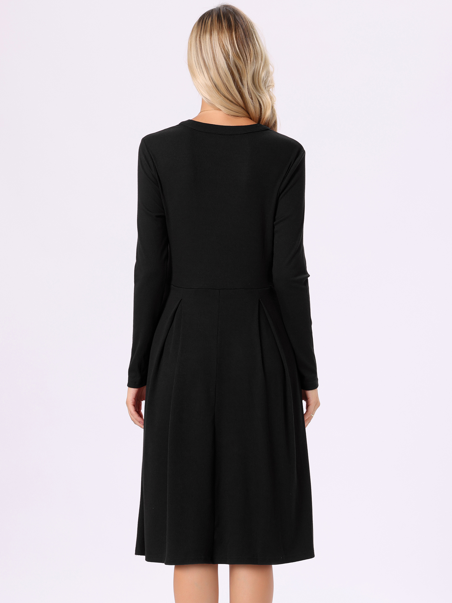 DARING DIVA Women's Knit Dress V Neck Stretchy Knee Length A-Line Dresses L Black
