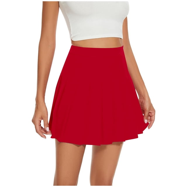 Jupes pour Femmes Mode Décontractée Couleur Unie Jupe Plissée Courte Vêtements pour Femmes Rouge P