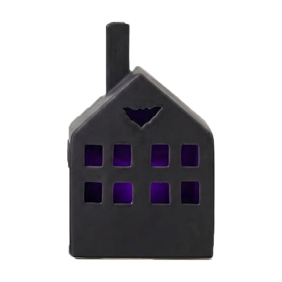 Rysoverian Ceramic Spooky House Lights, Purple LED Houses for Halloween
